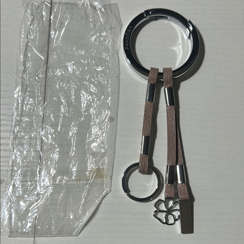 Pandora Leather and Silver Keychain with Flower Charm
